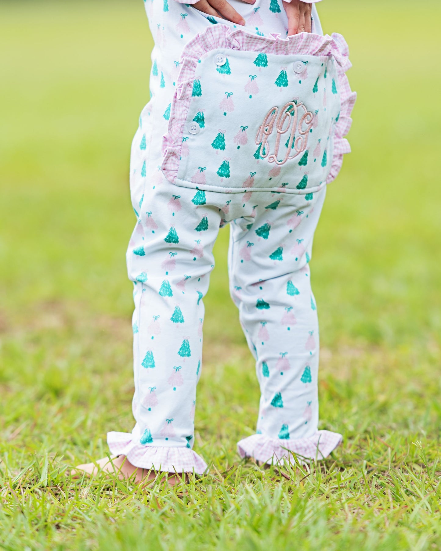 Pink And Green Christmas Trees Knit Zipper Pajamas