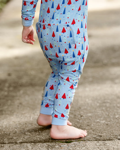 Blue And Red Knit Christmas Tree Zipper Pajamas