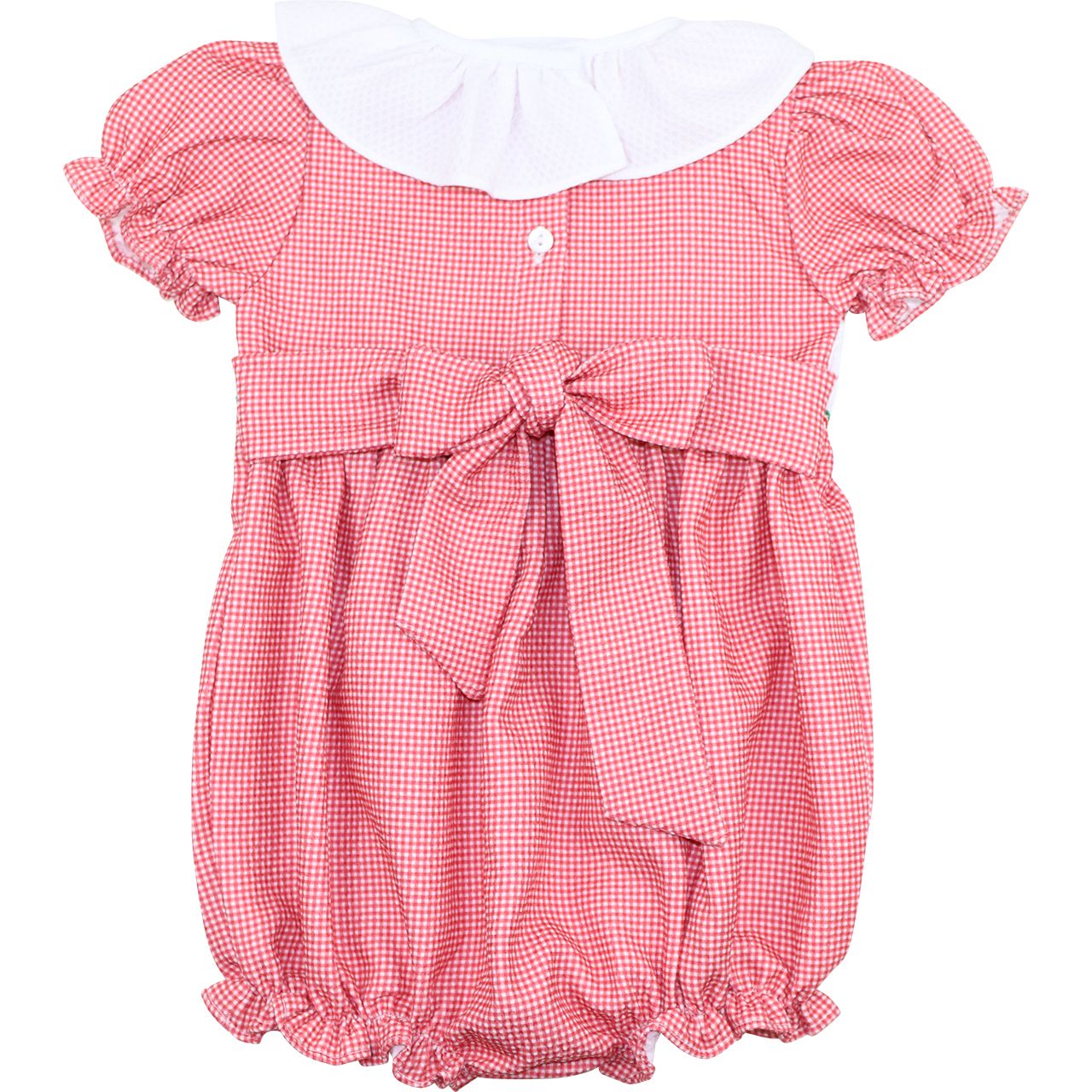 Red Gingham Smocked Apple Ruffle Bubble