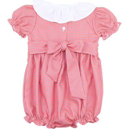 Red Gingham Smocked Apple Ruffle Bubble