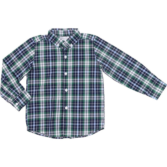 Green And Navy Plaid Button Down Shirt