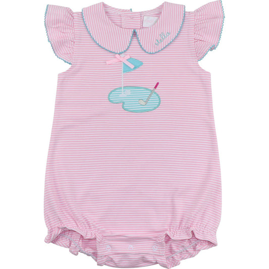 Pink Stripe Knit Applique Golf Bubble