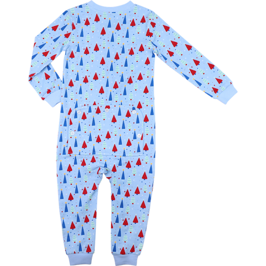 Blue And Red Knit Christmas Tree Zipper Pajamas