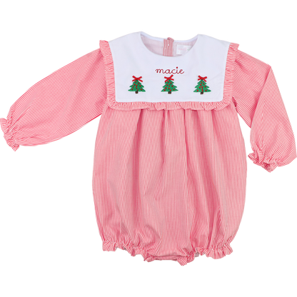 Red Mini Stripe Embroidered Christmas Tree Bubble