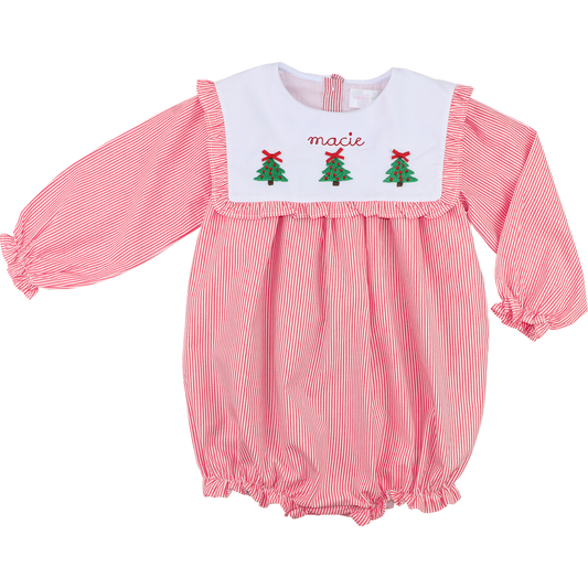 Red Mini Stripe Embroidered Christmas Tree Bubble