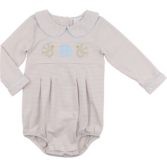 Khaki Striped Knit Applique Turkey Bubble