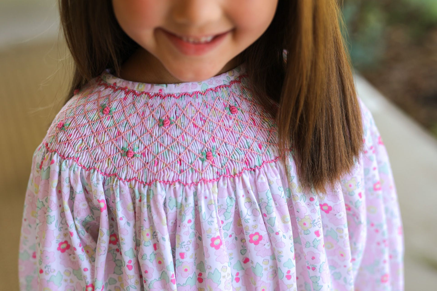 Pink And Green Floral Smocked Legging Set