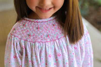 Pink And Green Floral Smocked Legging Set