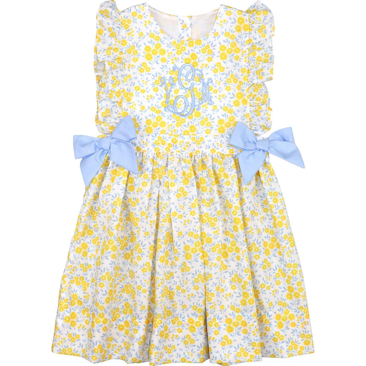 Yellow And Blue Floral Bow Dress