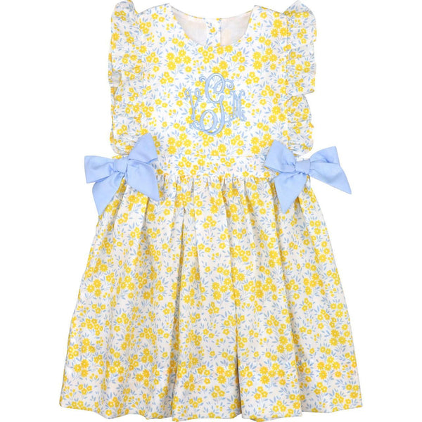 Yellow And Blue Floral Bow Dress