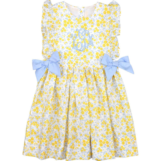 Yellow And Blue Floral Bow Dress