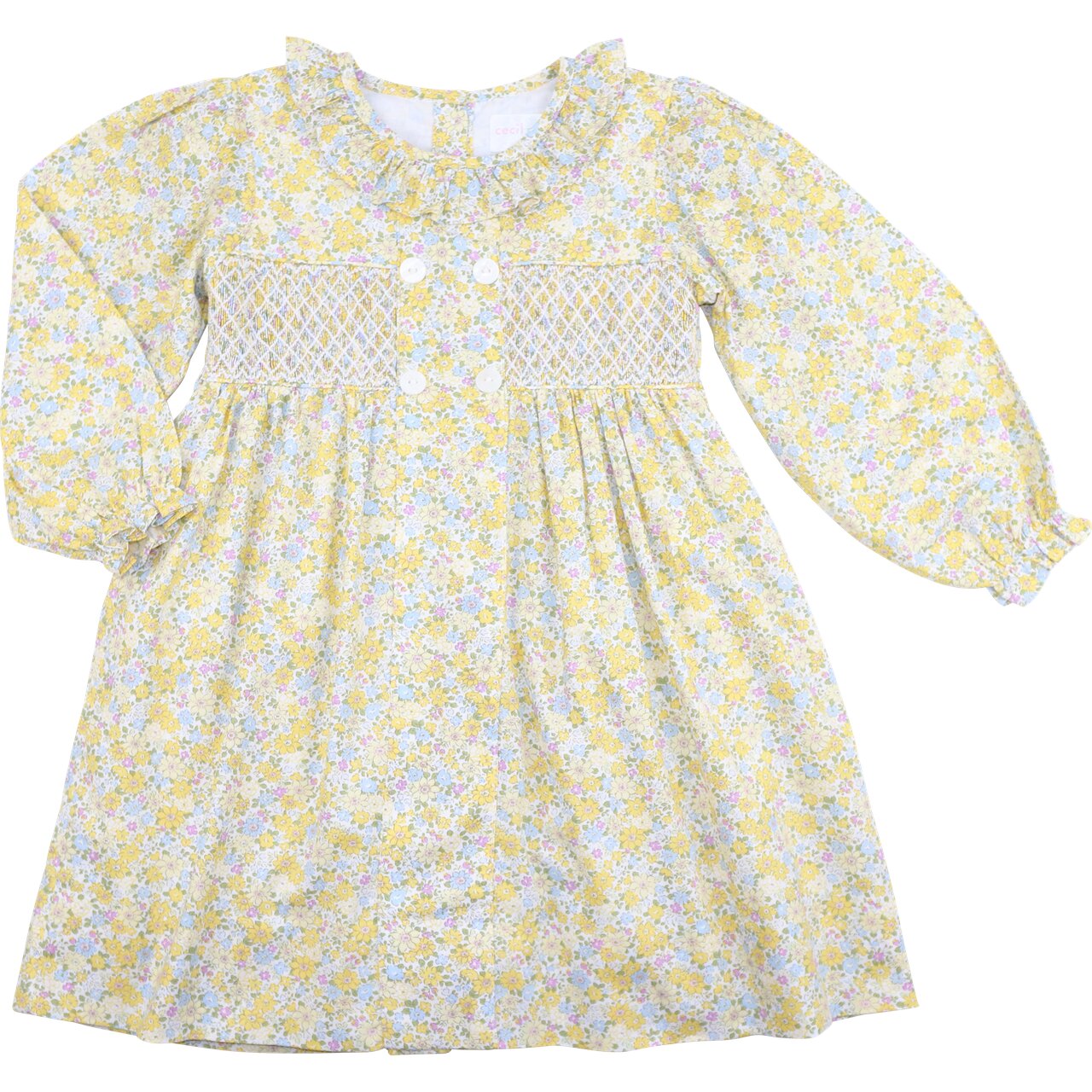 Yellow And Blue Floral Smocked Dress