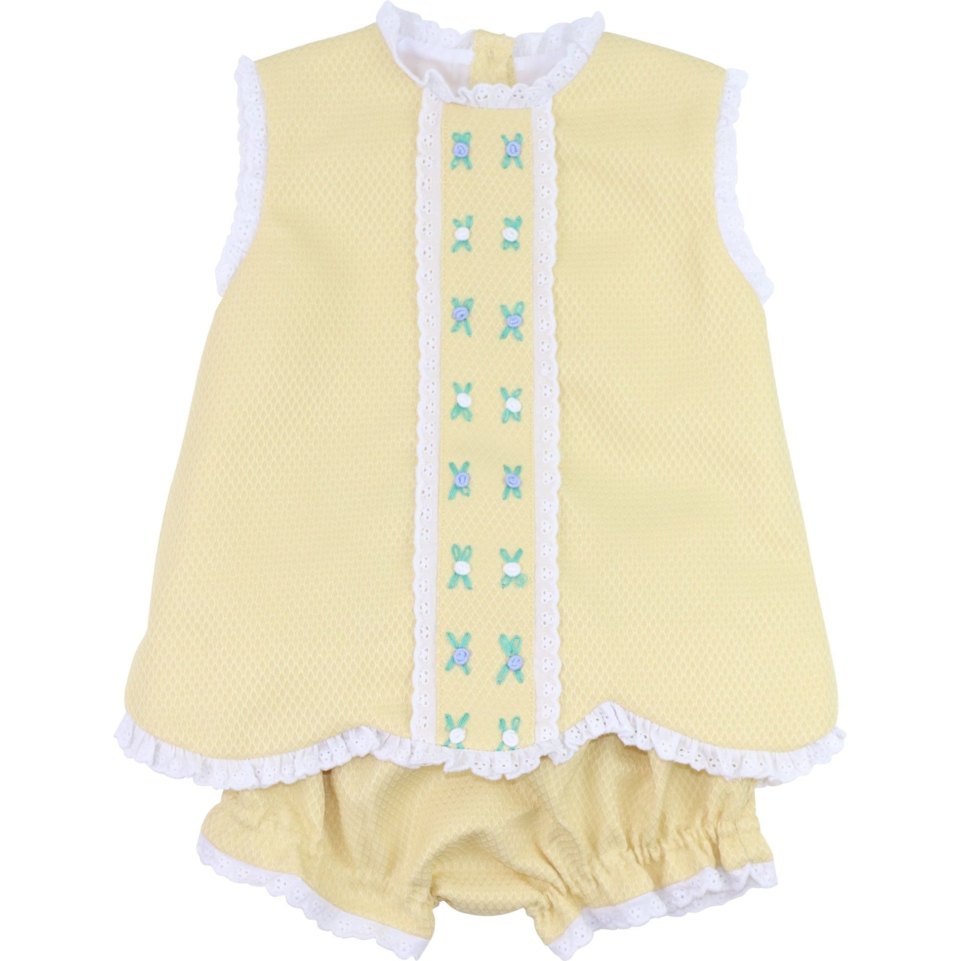 Yellow Embroidered Flower Diaper Set