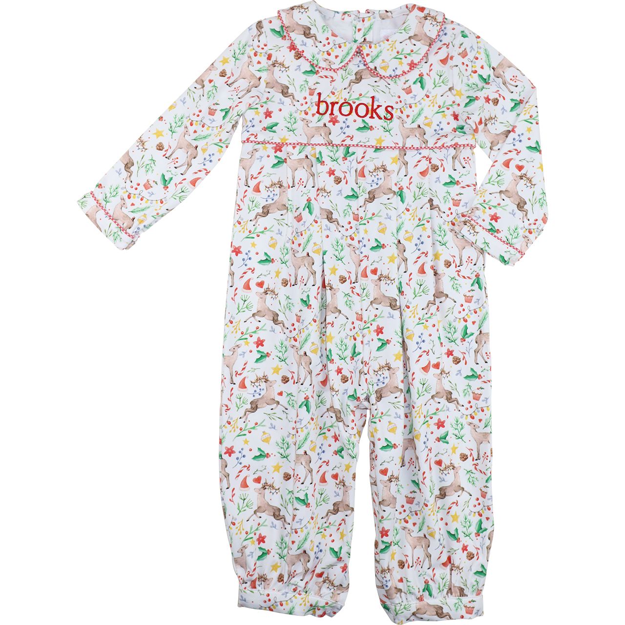 Holiday Reindeer Print Knit Long Romper