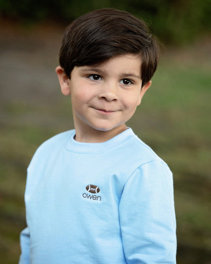 Blue Embroidered Football Sweatshirt