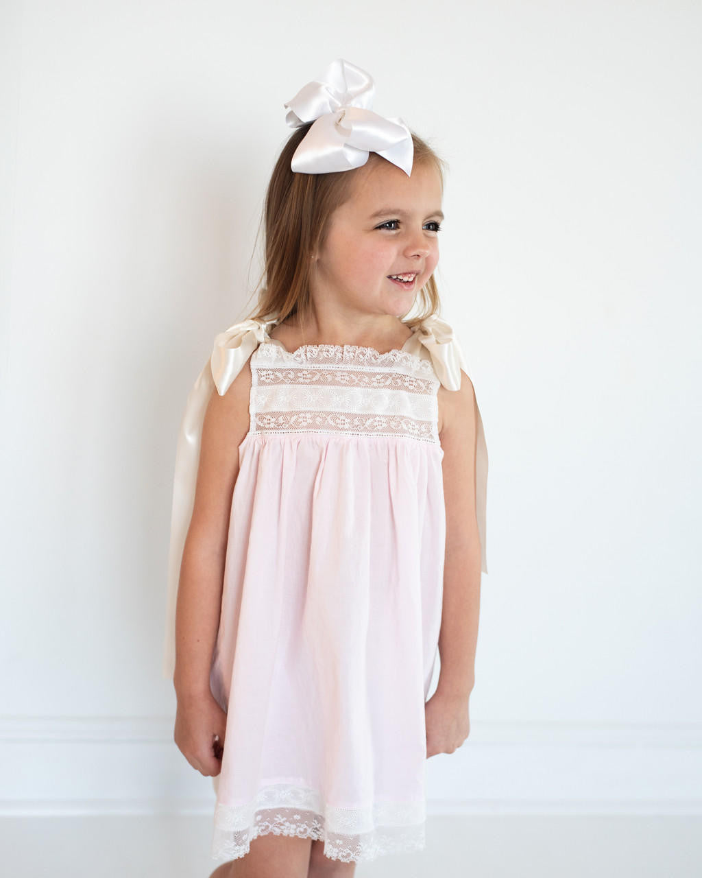 Pink Heirloom Satin Shoulder Tie Dress