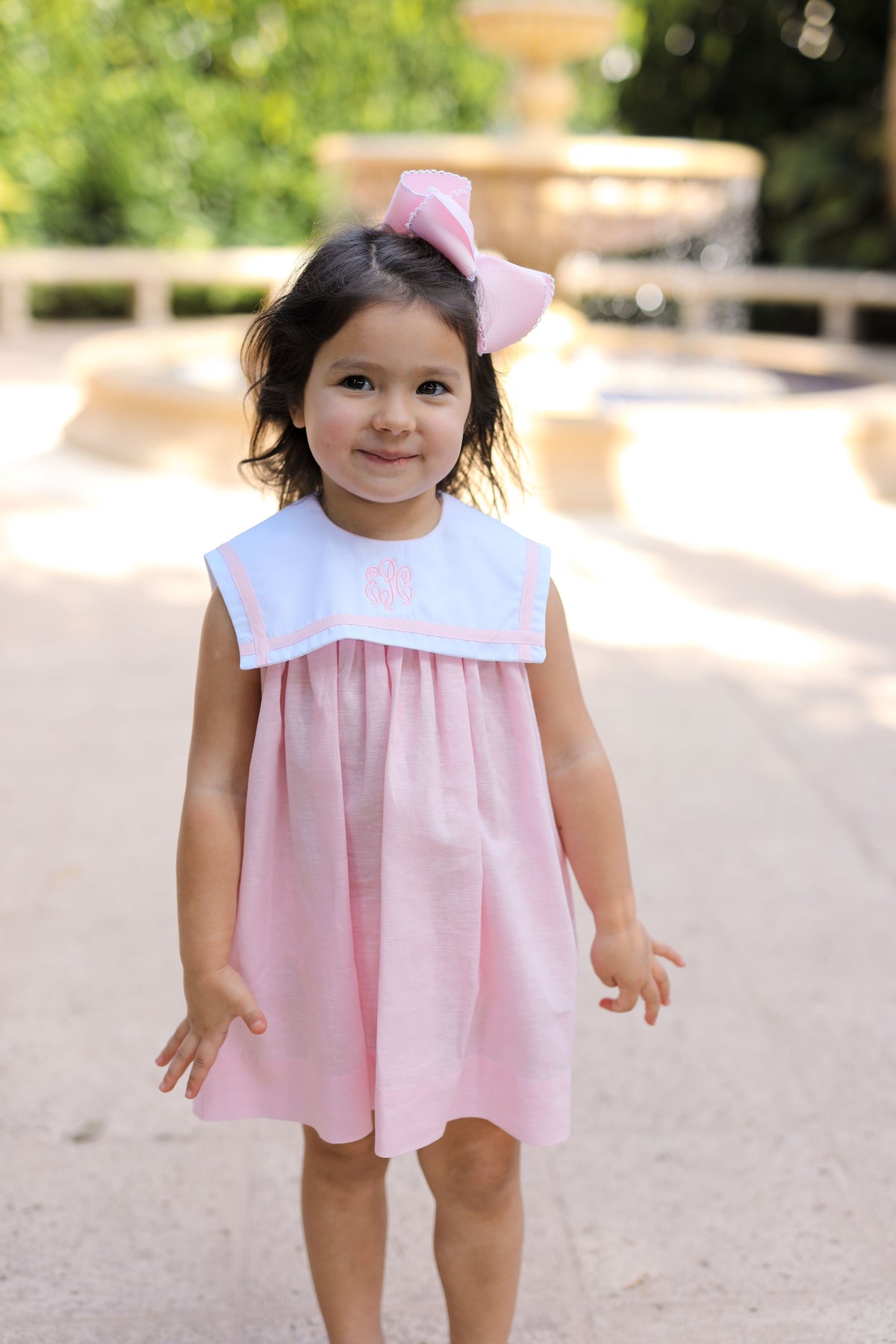 Pink And White Square Collar Dress