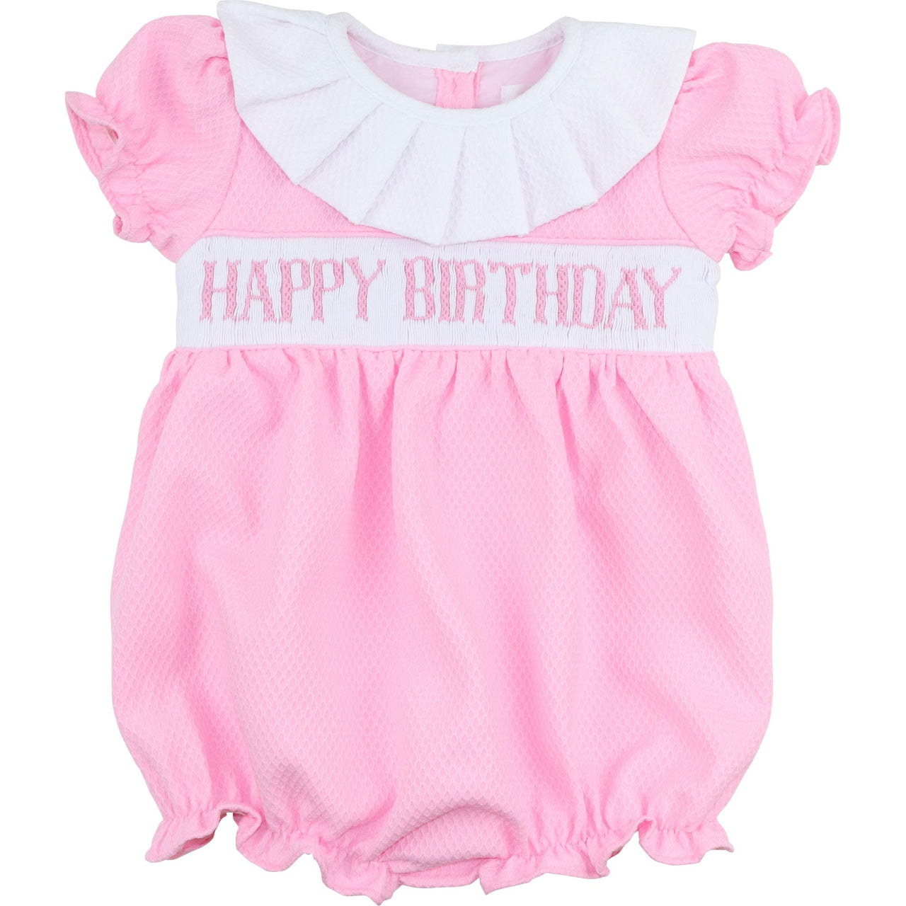 Pink Honeycomb Smocked Happy Birthday Bubble