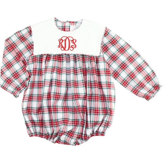 Girl's Red And Green Plaid Square Collar Bubble