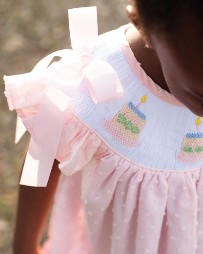 Pink Swiss Dot Smocked Birthday Cake Dress