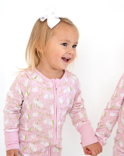 Floral Bunny Bamboo Knit Zipper Pajamas