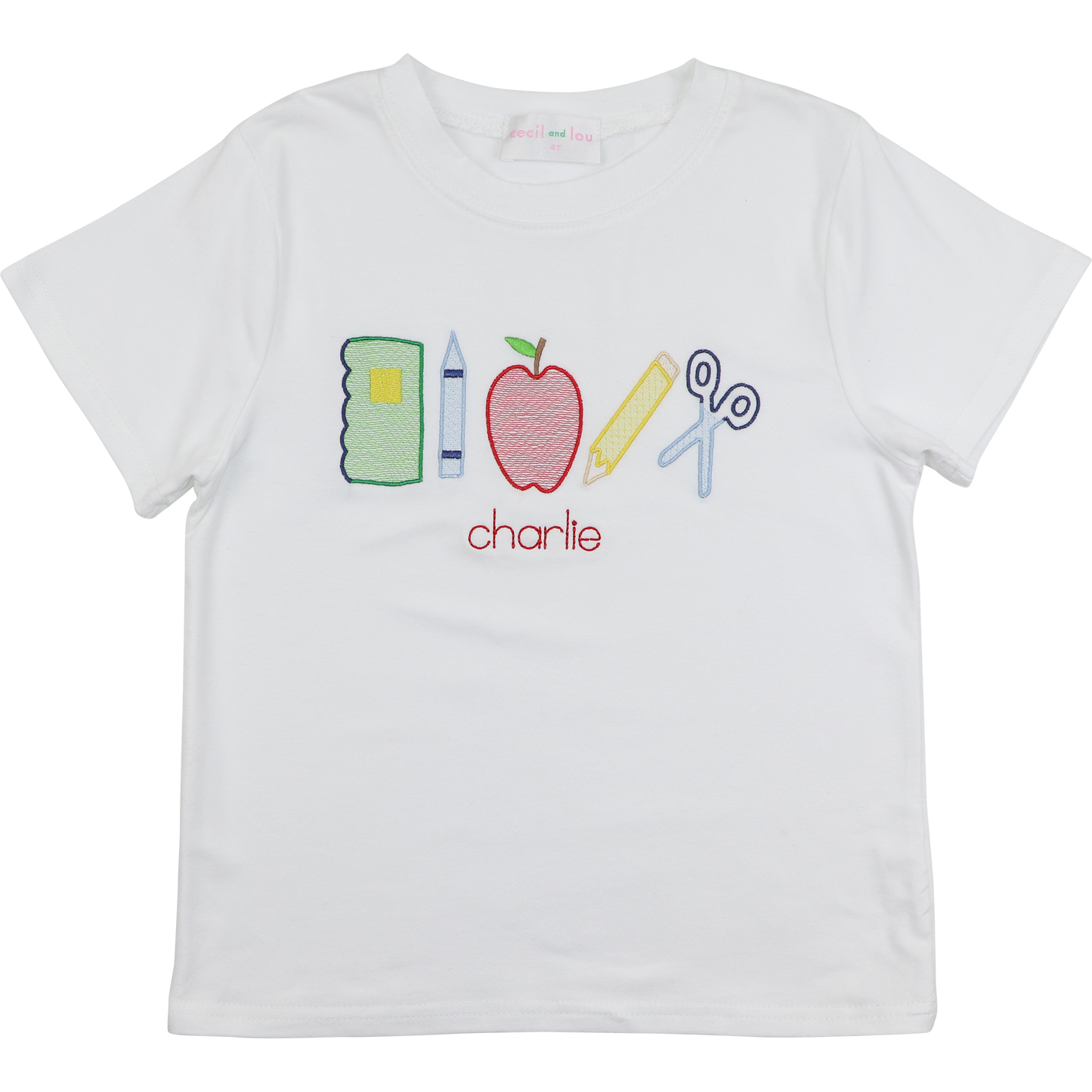 White Embroidered Back To School Knit Shirt