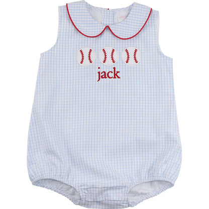 Blue And Red Windowpane Applique Baseball Bubble