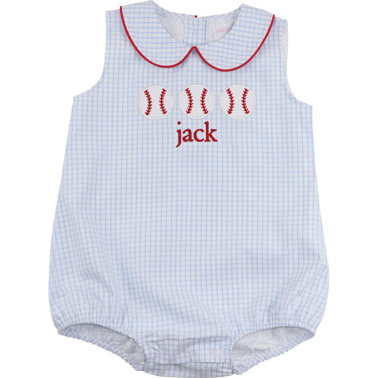 Blue And Red Windowpane Applique Baseball Bubble