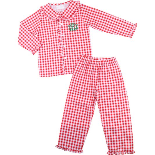 Red And White Check Ruffle Pajamas