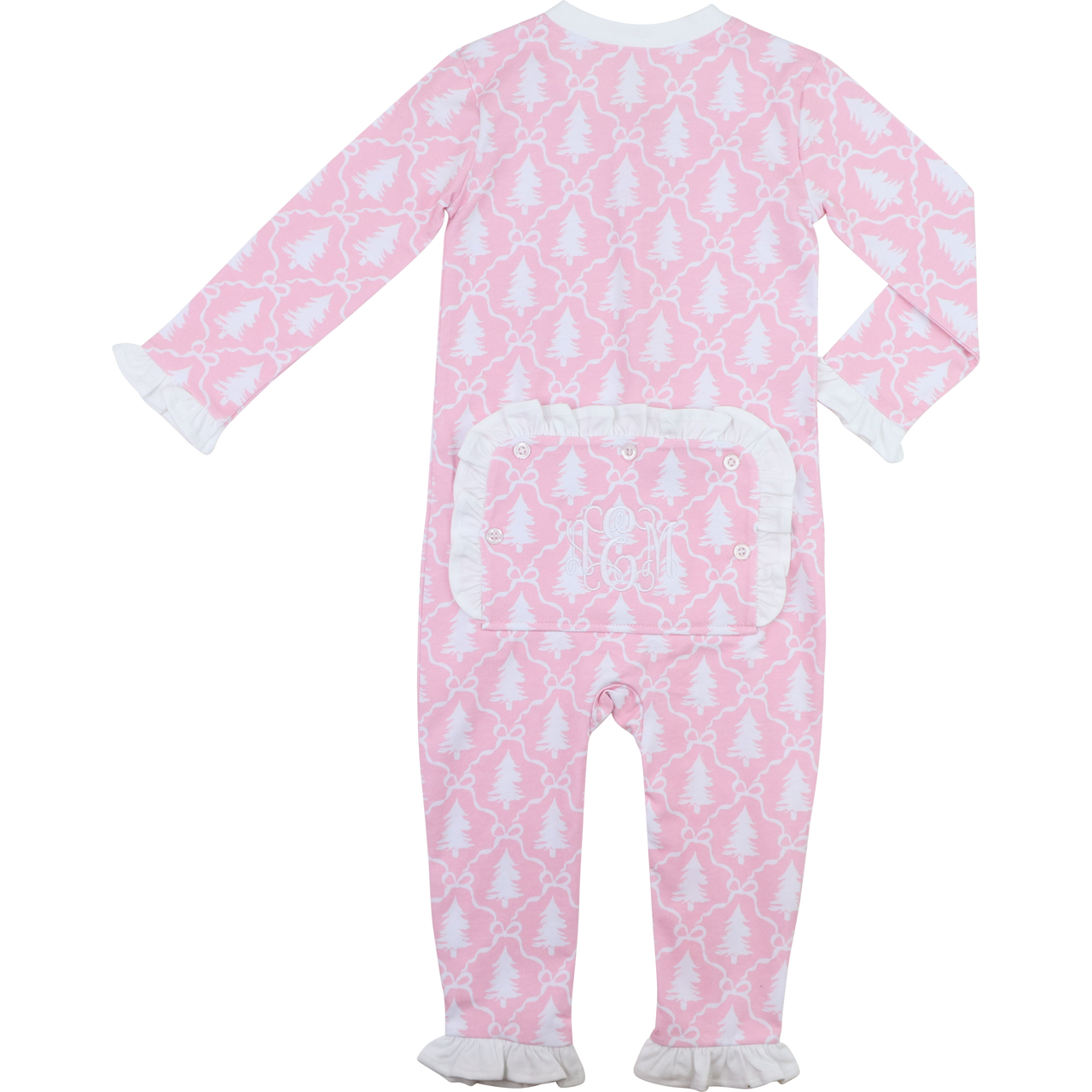 Pink And White Knit Christmas Tree Zipper Pajamas