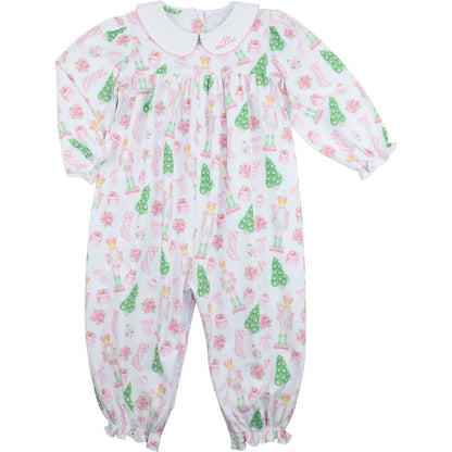 Pink And Green Holiday Print Knit Long Bubble