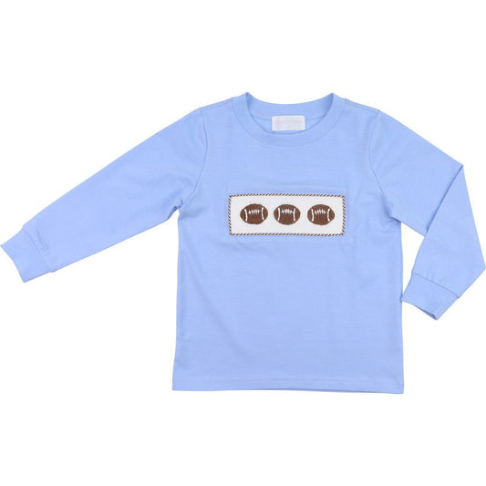 Blue Knit Smocked Footballs Shirt