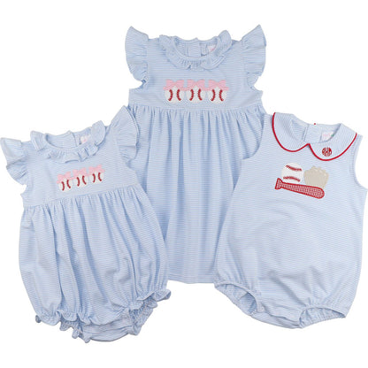 Blue Stripe Knit Applique Baseball Bubble