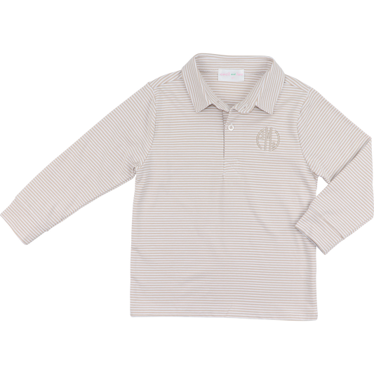 Khaki Striped Knit Polo Shirt