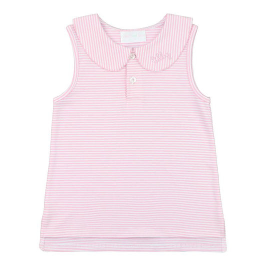 Pink Stripe Sleeveless Knit Peter Pan Shirt