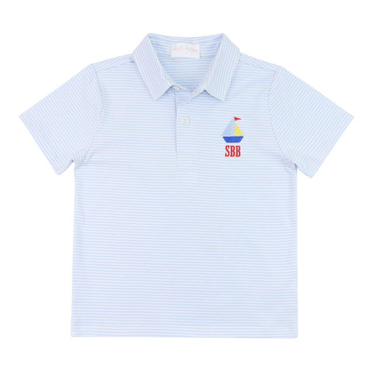 Blue Striped Knit Sailboat Polo Shirt