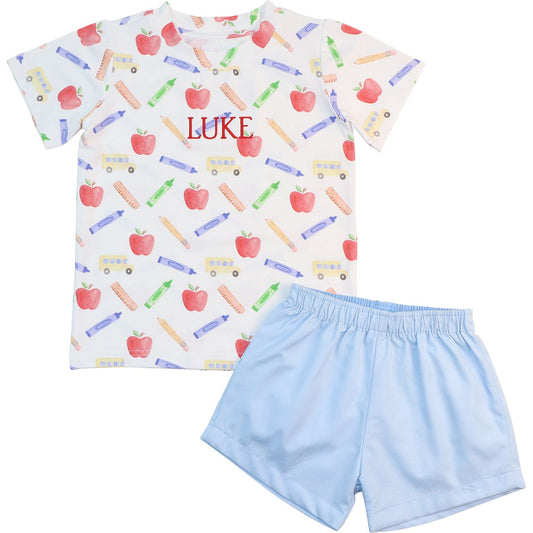 Blue Back To School Short Set