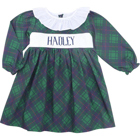 Green And Navy Plaid Custom Smocked Dress