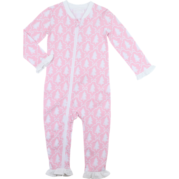 Pink And White Knit Christmas Tree Zipper Pajamas