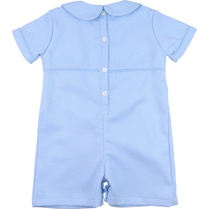 Blue Honeycomb Smocked Cross Short Romper