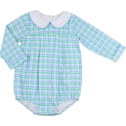 Blue and Green Windowpane Corduroy Bubble