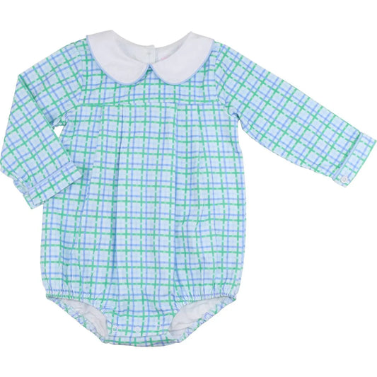 Blue and Green Windowpane Corduroy Bubble