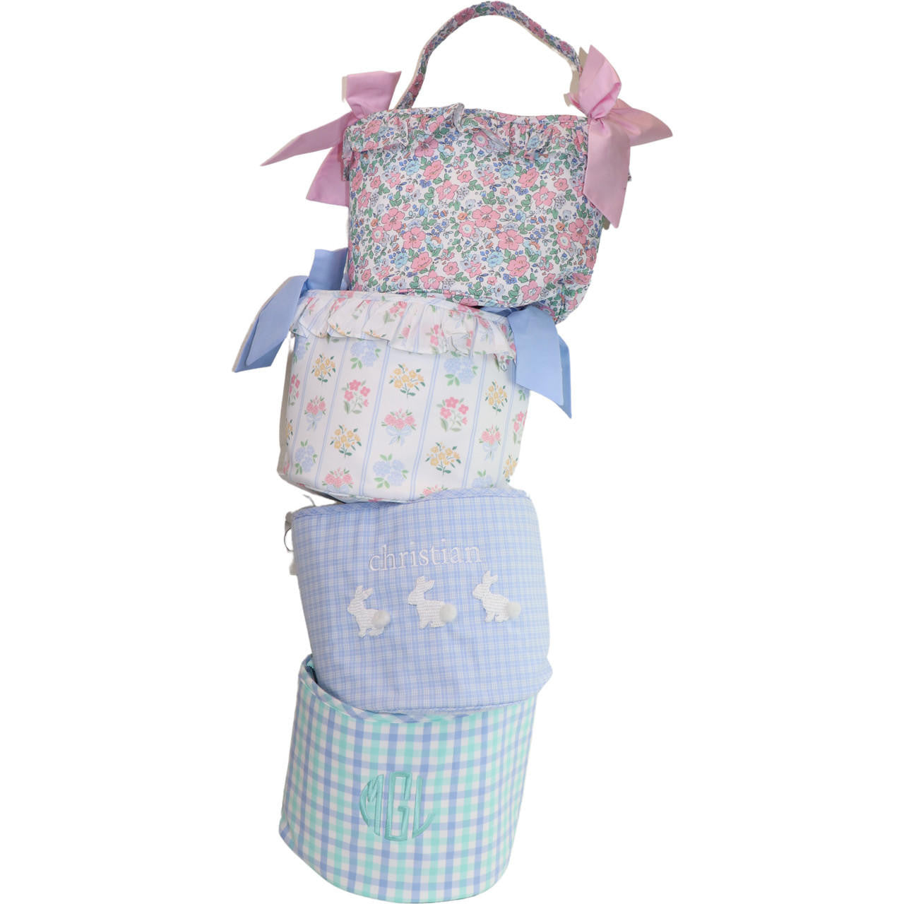 Blue And Mint Check Easter Basket - Shipping Late March  Monogram