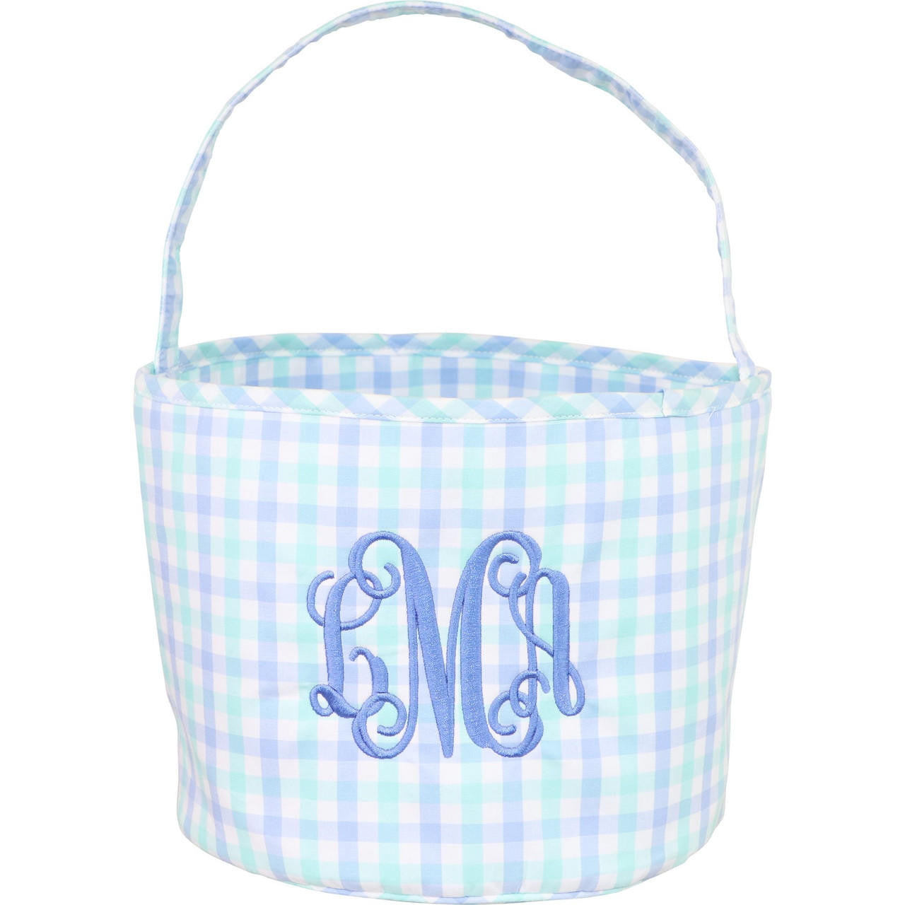 Blue And Mint Check Easter Basket   Monogram