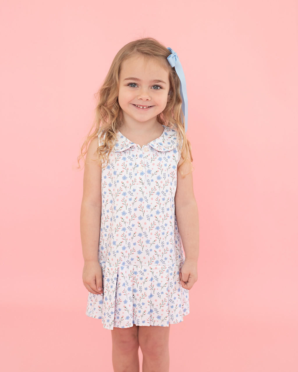 Blue And Pink Floral Lycra Tennis Dress  Smocked Threads