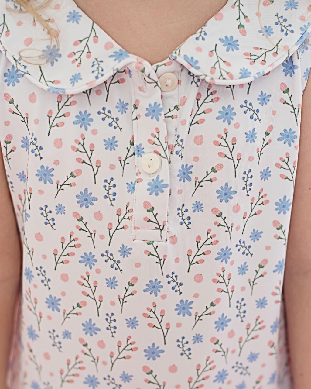 Blue And Pink Floral Lycra Tennis Dress  Smocked Threads