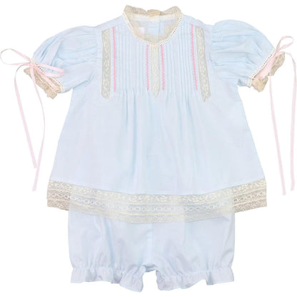 Blue And Pink Satin Vintage Lace Bloomer Set  Smocked Threads