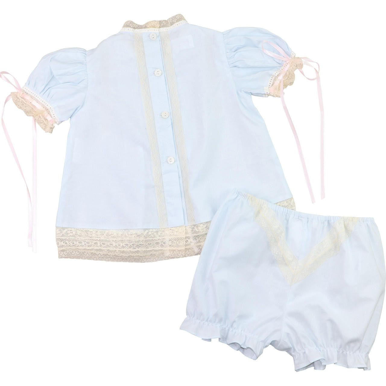 Blue And Pink Satin Vintage Lace Bloomer Set  Smocked Threads