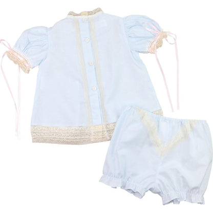 Blue And Pink Satin Vintage Lace Bloomer Set  Smocked Threads