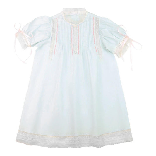 Blue And Pink Satin Vintage Lace Dress  Smocked Threads